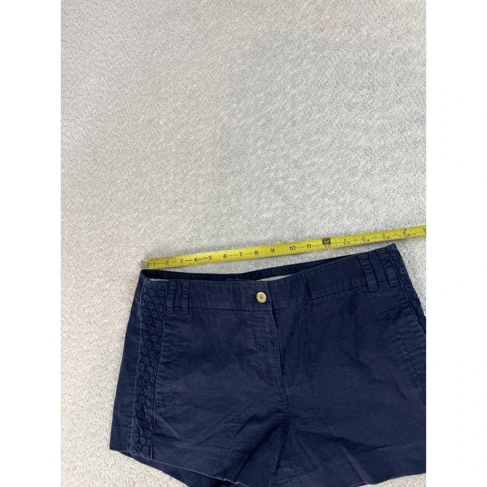 Tory Burch‎ Womens Soft Deep Blue Chino Shorts Crocheted Sides Cotton Size 6